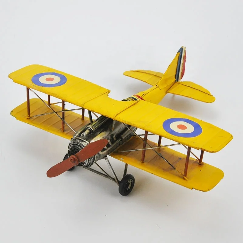 Handmade Metal Child Aircraft Toy Retro Biplane Propeller Fixed Wing Fighter Model Airplane Creative Home Decorations Kid Gift