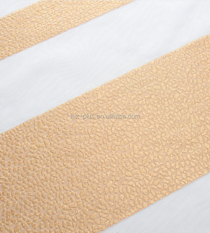 gold color jacquard striped organza sheer curtain for home window