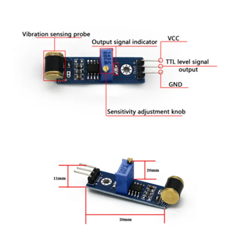 Sensitivity adjustable analog output 3 pin Shock Switch 801S Vibration Detection Sensor module