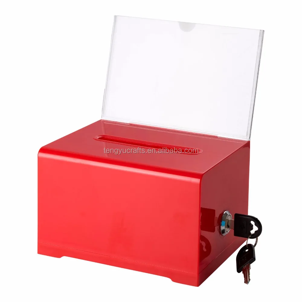 
Custom colored Donation & Ballot Box plexiglass Desktop Red Acrylic Suggestion Box with locks 
