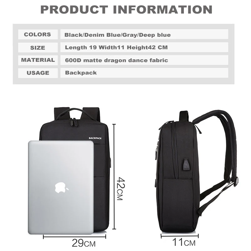 Black large unisex cool anti-theft bagpack travel leisure laptop waterproof anti theft backpack with usb charging port