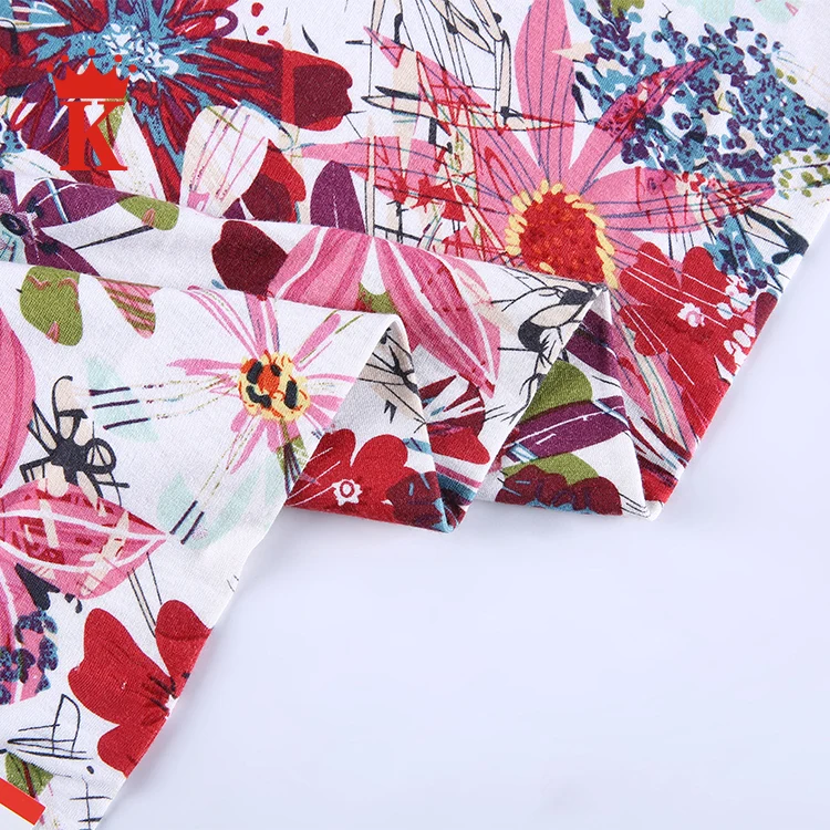 
2018 China popular custom knit colorful flower digital printing organic bamboo fabric 