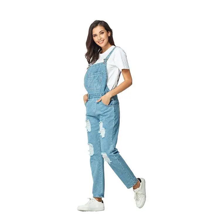 2022 High Quality Summer Dress  Blue Wash Womens Jumpsuit Ladies Denim Jeans Full Length Overall Jumpsuit