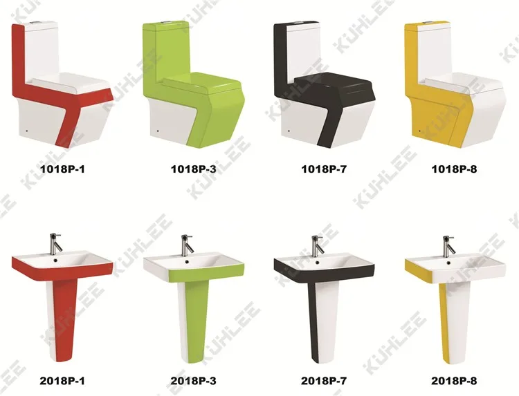 
Bathroom ceramic toilet with basin colored toilet set KUHLEE 1018P 