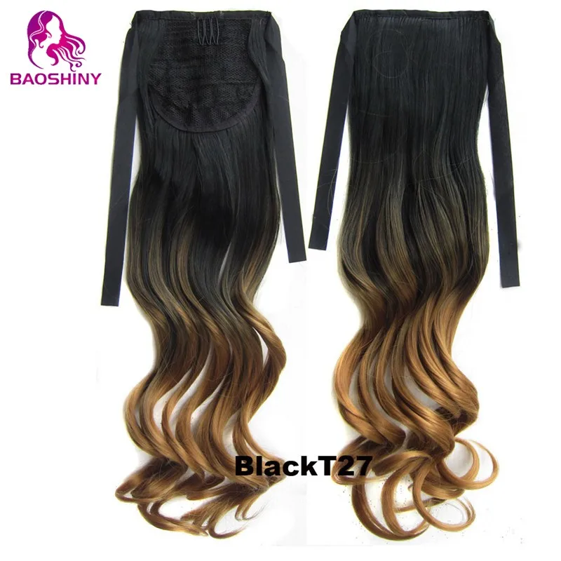 
22inches Two Tone Wavy Pony Tail Synthetic Hairpiece Straight Two Color Ponytail Hair Tail 