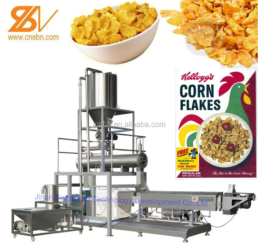 Kelloggs Corn Flakes Making Extruder Machines Fruit Loops Puff Snack Food Production Line Breakfast cereals Extruder Sugar