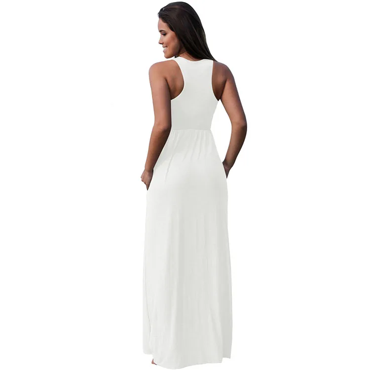 Woman Hot Design Vintage Summer Party Night Club White Maxi Long Dress with Pockets Sexy Girls Night Sissy Dress