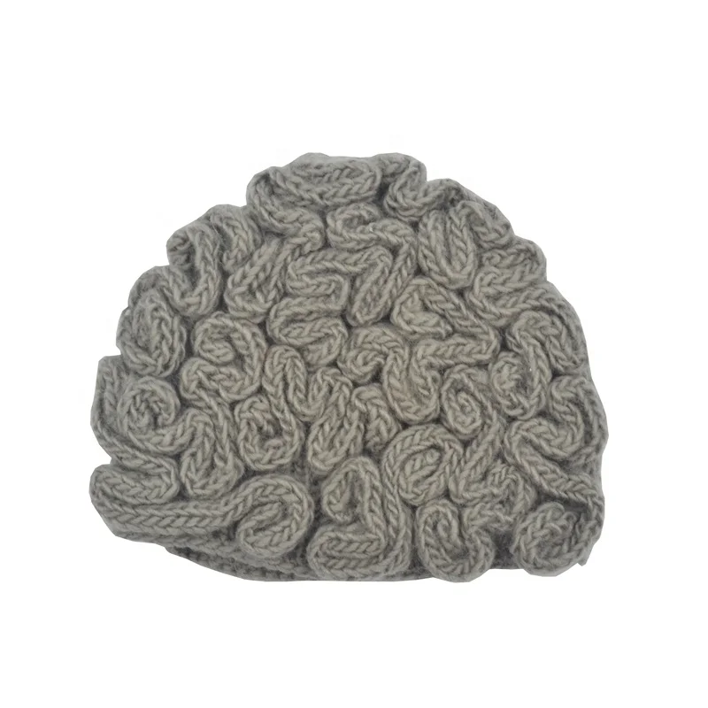 Gorras Tejidas Al Crochet Custom Solid  Acrylic Handmade Brain Hat Crochet Winter Beanie