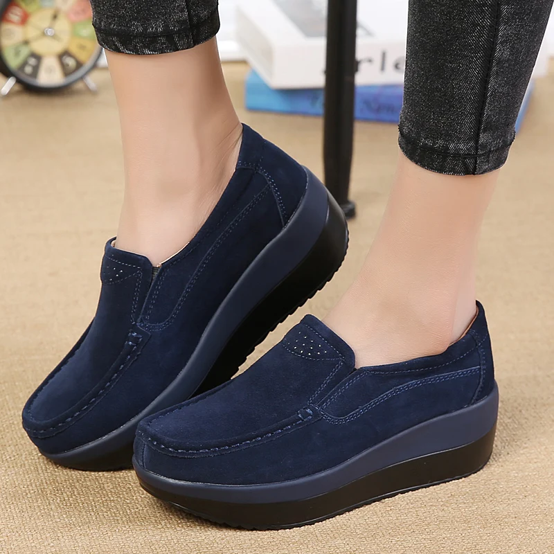 Suede leather loafers slip on moccasins platform women shoe stock shoes for lady