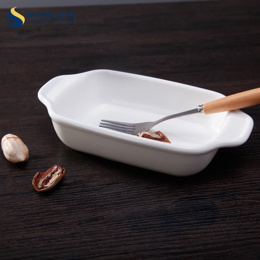 Oven Heat Resistant White Ceramic Pie Plate 465ml Rectangle Baking Tray