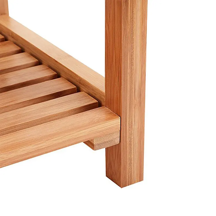 Bathroom accessory bamboo shower bench with storage shelf