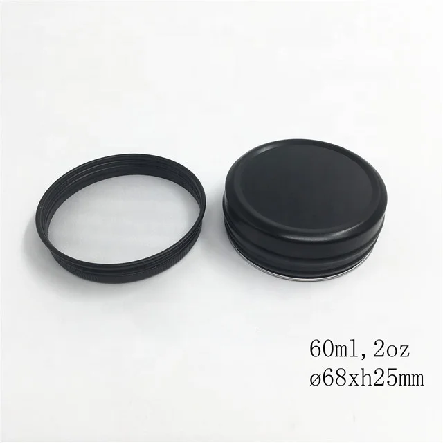 RTS 68*25mm 2oz 60ml matte black round 60g aluminum cosmetic jar aluminium tins with screw cap for cream the balm shoes ointment