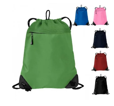 Customized Logo Microfiber Cinch Pack with Mesh Trim Drawstring Bag