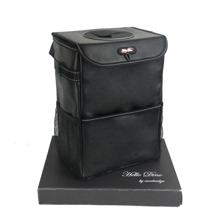 OEM Leakproof PU Leather Auto Garbage Container Cans Car Console Trash Bin with Reflective Stripe