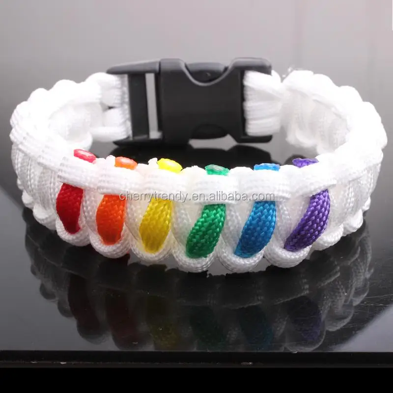 
White and Rainbow Paracord Bracelet Gay Pride Bracelet LGBT Lesbian Pride Wristband 