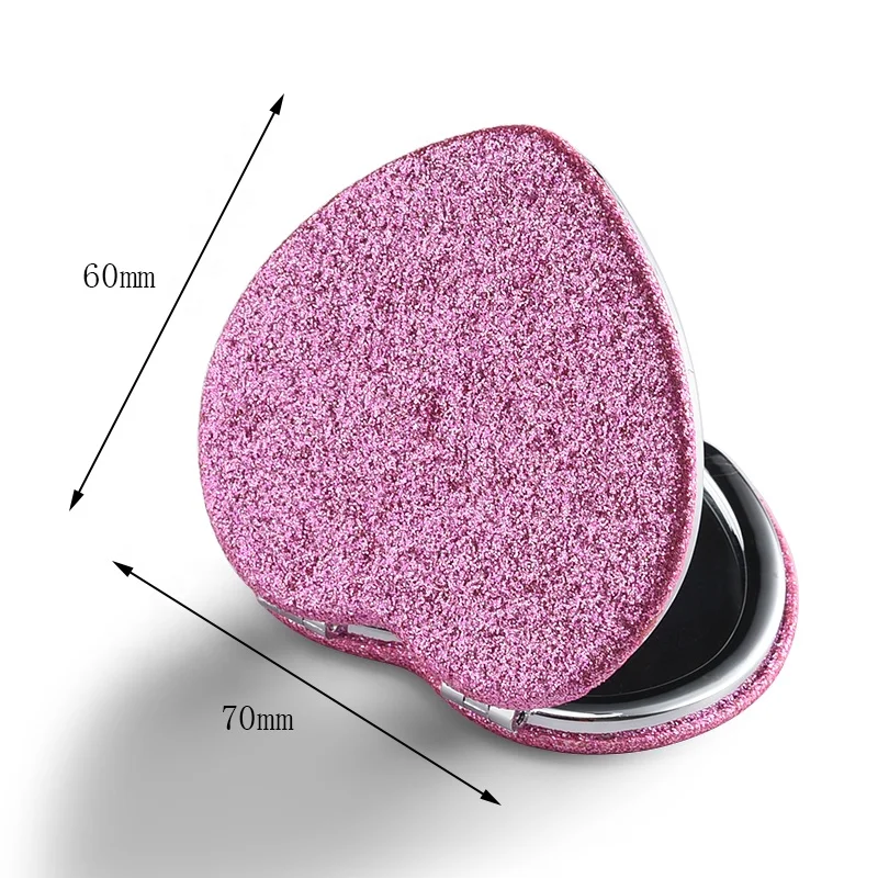 Bling Bling Beauty Red PU Leather Dual Sides Heart Shape Compact Cosmetic Pocket Mirror