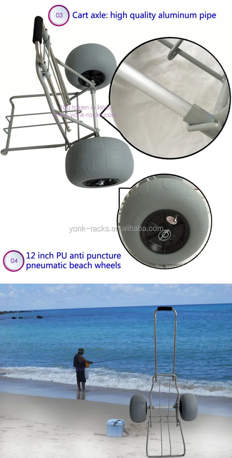 Folding kayak canoe beach cart fishing cargo trolley with two balloon wheels