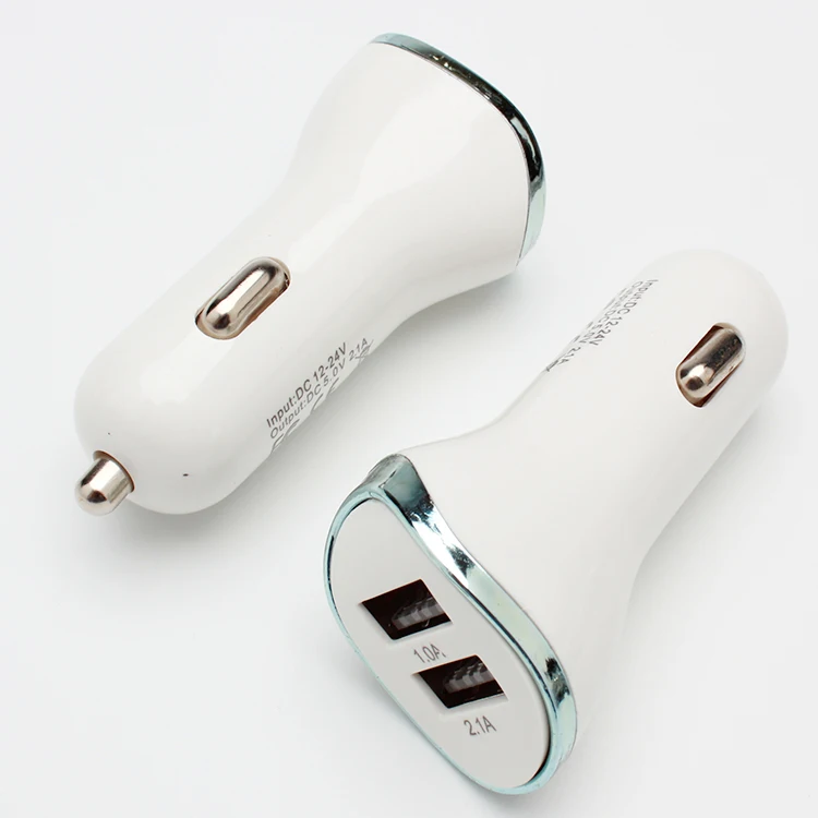 
New design arc small golden edge universal mobile phone smart IC protection car charger with 2 usb port 