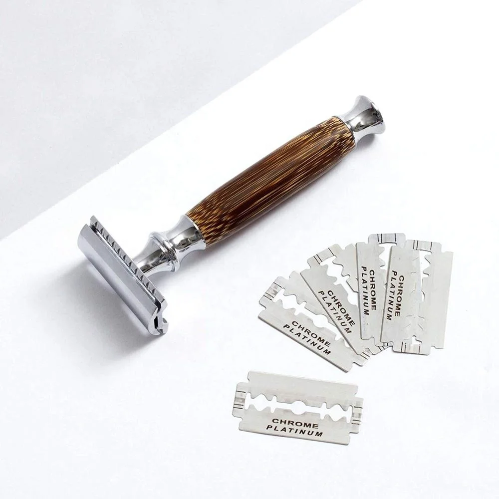 Hot Selling High Quality Double Edge Safety Razor with Long Natural Bamboo Handle