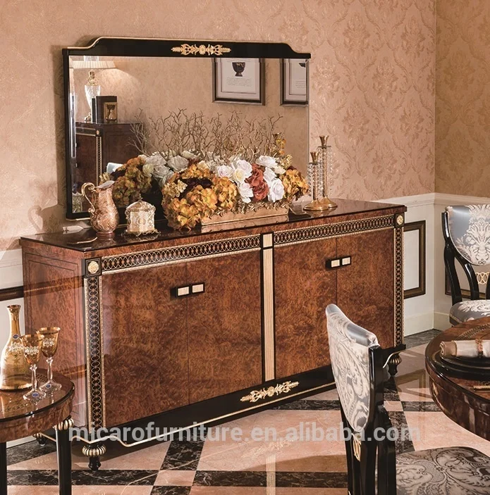 Italian royal antique classic wooden 8 seats dining table set