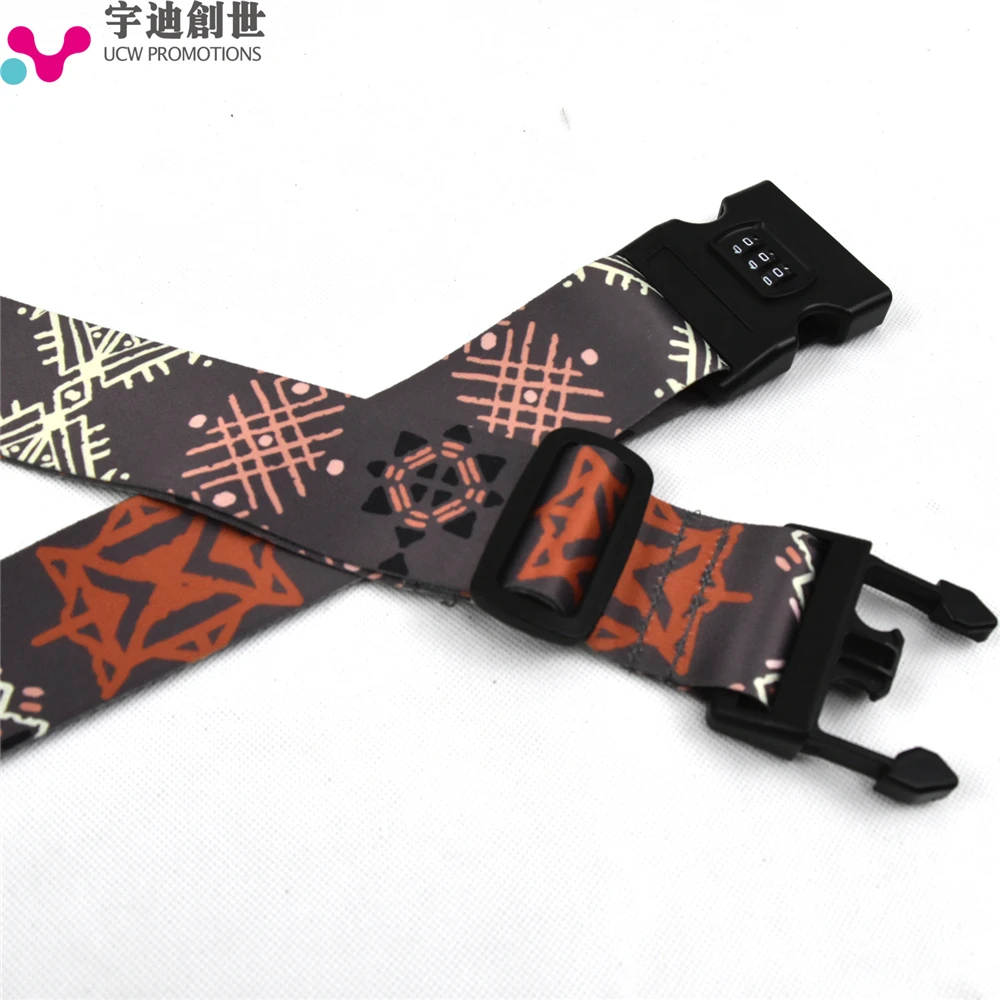 Travel Accessories Custom Logo Polyester Woven Luggage Bag Strap Belt with 3 Digit Lock