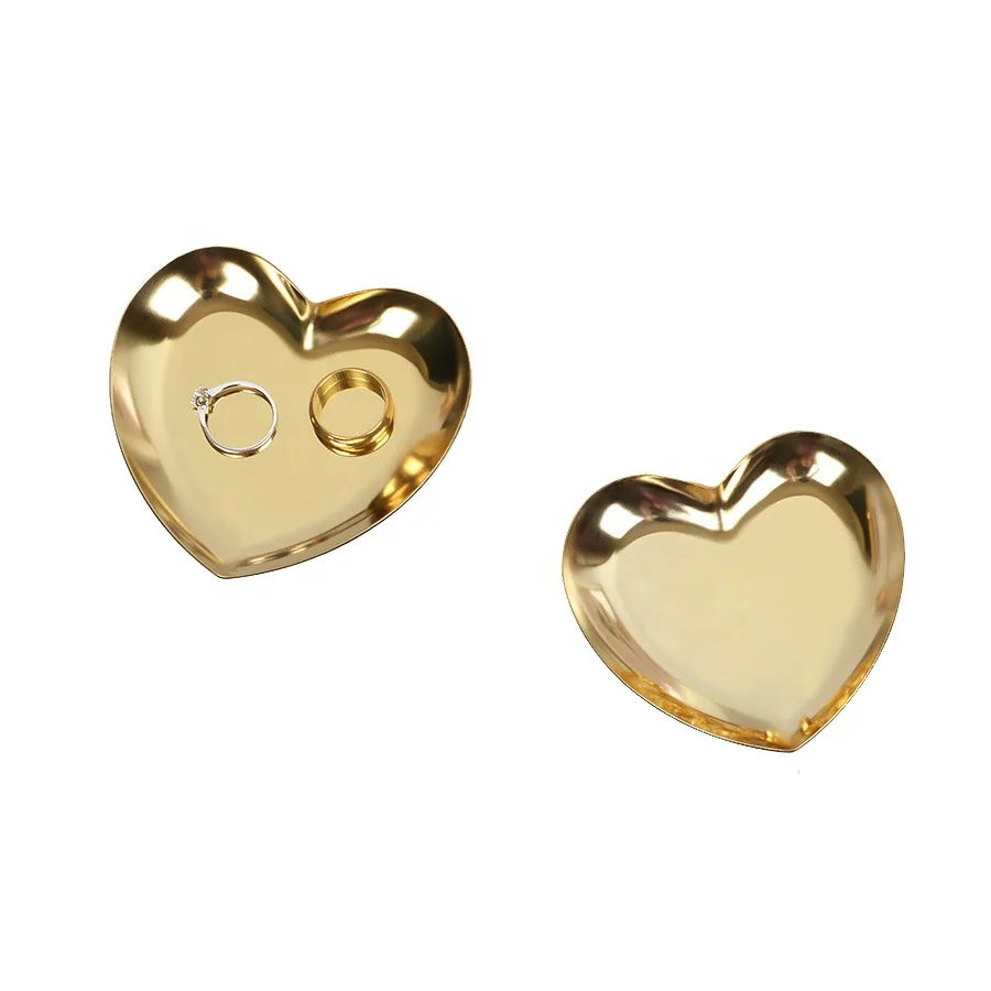 Cute stainless steel material rose gold color heart shaped trinket dishes metal ring dishes