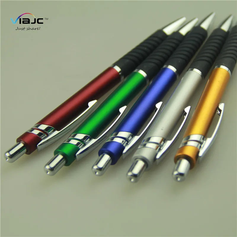 Custom Logo Metallic color Ball Pen with Colored Rubber Gripper