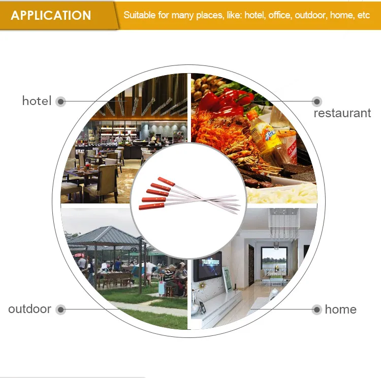 304 Food Grade Metal Grill Skewer Stainless Barbecue Needle  Grill Skewer With Wooden Handle