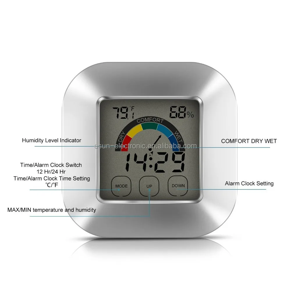 Indoor Thermometer Temperature Humidity Monitor with Smart Touchscreen Backlight Built-in Clock & Timer Digital Hygrometer