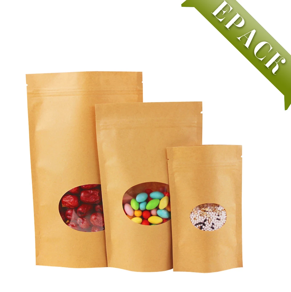 
Customized ziplock stand up kraft paper bag flat bottom pouch 