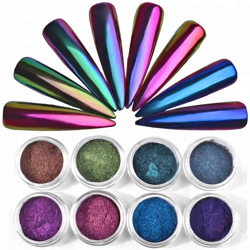 Misscheering 0.3g Chameleon Mirror Nail Glitters Powder DIY Nail Chrome Pigment Dust Manicure Nail Art Decoration Tools 8 Colors