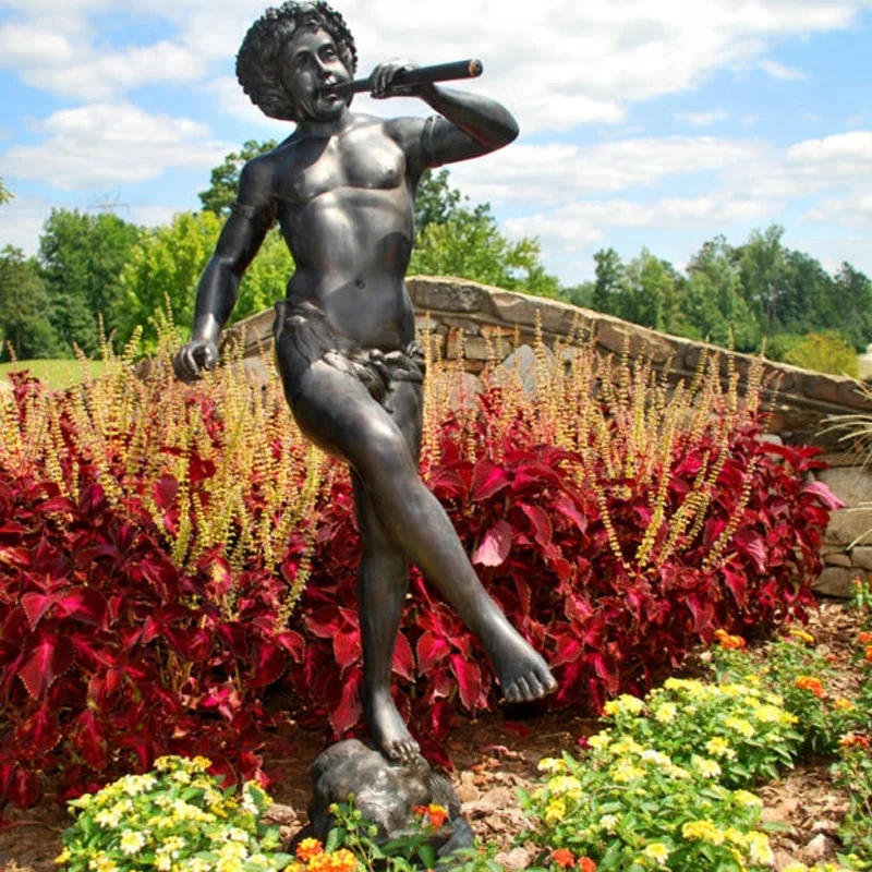 
Boy Playing Flute Bronze Garden Statue Fountain 