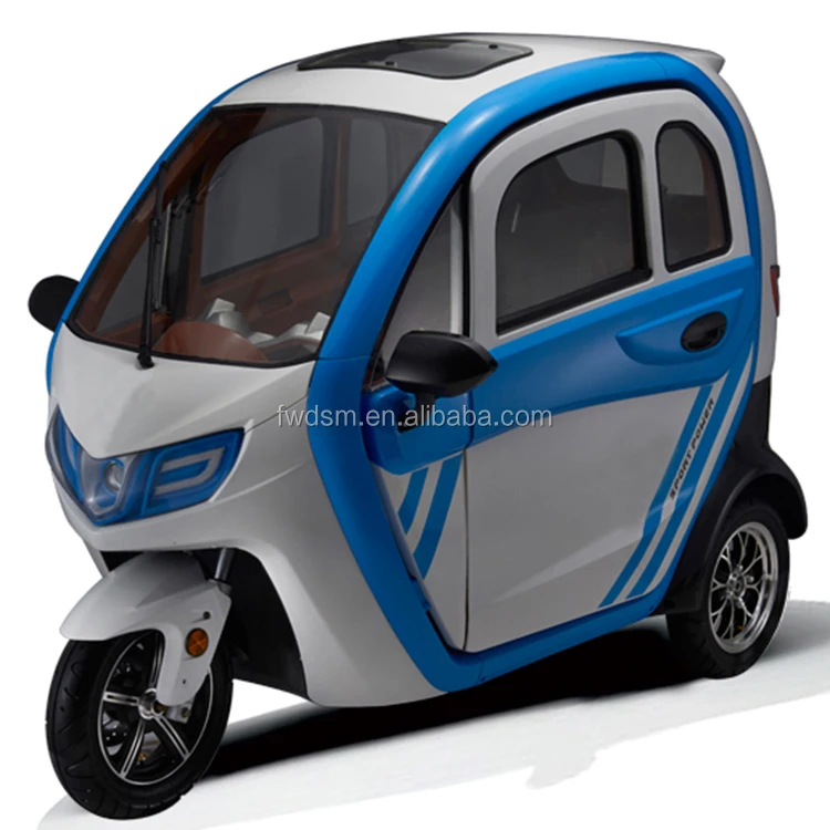 Closed electric tricycle for 2 adult person