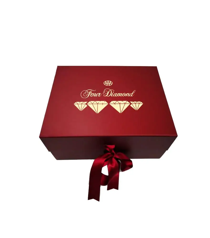 Custom Logo Red Foldable Magnetic Gift Box Luxury Packaging Box with Ribbon Closure for Wine,Dresses,Cosmetics,Watch,Christmas
