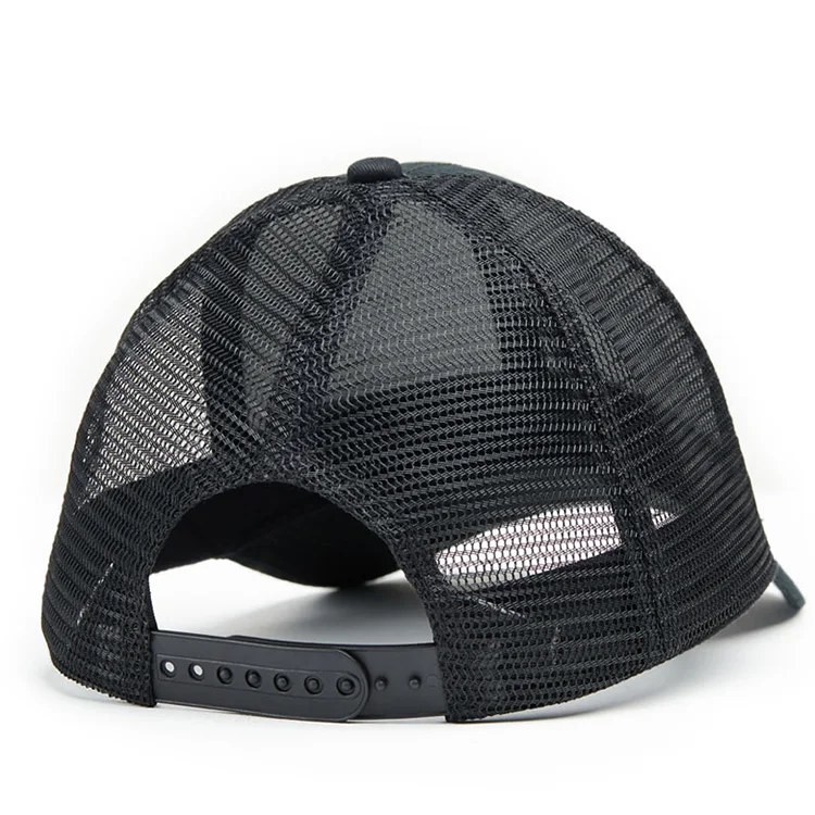 Оптовая продажа черная структурированная 6-панельная хлопковая простая сетчатая Кепка для дальнобойщика с логотипом на заказ