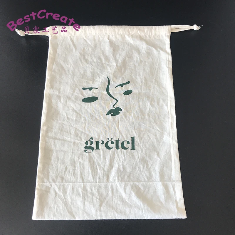 
Custom Logo Printed Large 30x45cm Drawstring Natural Cotton Apparel dust bags 