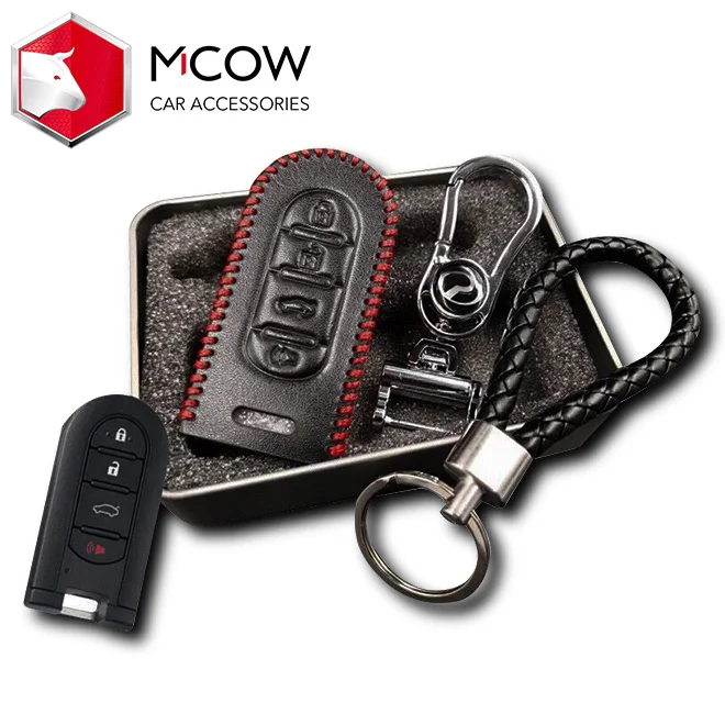 
 Чехол для автомобильного ключа с двойной защитой и 4 кнопками, чехол для автомобильного ключа из натуральной кожи, подходит для Perodua Bezza & Myvi  