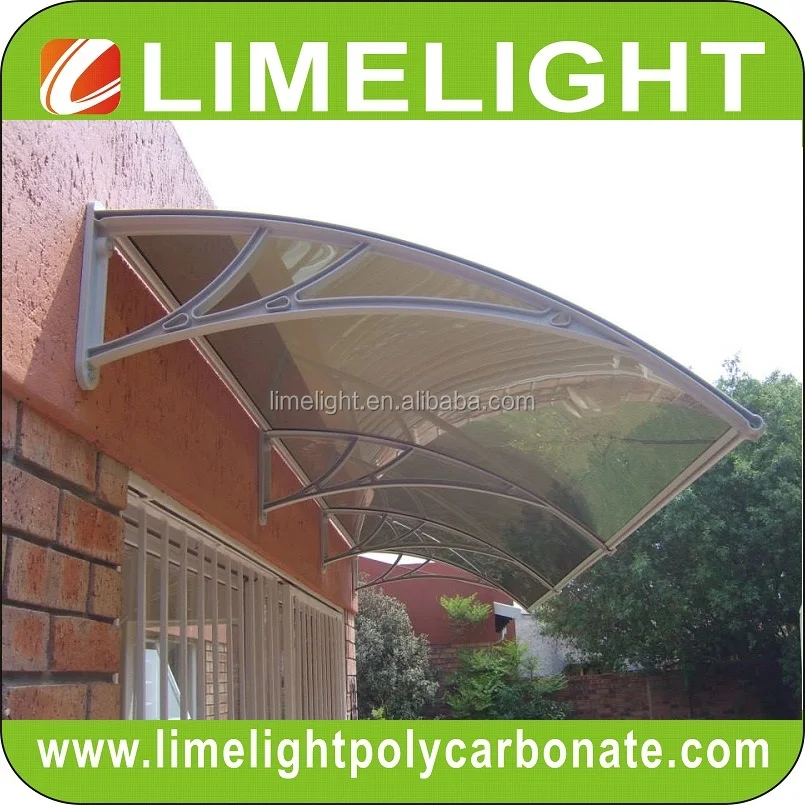 door roof canopy with black engineering plastic bracket and bronze polycarbonate solid sheet for DIY polycarbonate awning