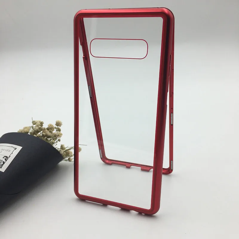 Adsorption Magnetic Case for Samsung Galaxy S10 Case, Magnetic Metal Clear Tempered Glass Back Cover for Samsung Galaxy S10 Plus