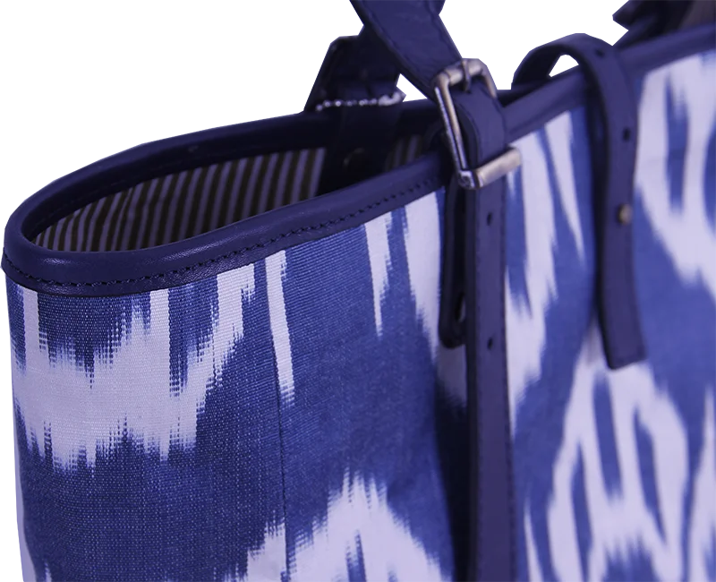 Fashion Designers Blue Silk Ikat Fabric Hand Made Fashion Bag with  Quality Leather and Accessories Best Quality Ready to Ship
