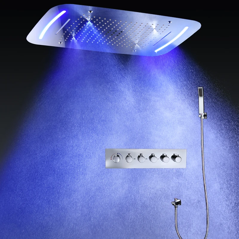 Bathroom Rain Shower Luxury LED 5 Functions Shower Faucets Set Rainfall Waterfall SPA Misty Shower Head With Cold and Hot Valve