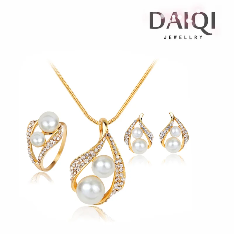 
 Оптовая продажа Жемчужное ожерелье серьги кольцо наборы простые свадебные ювелирные наборы  
