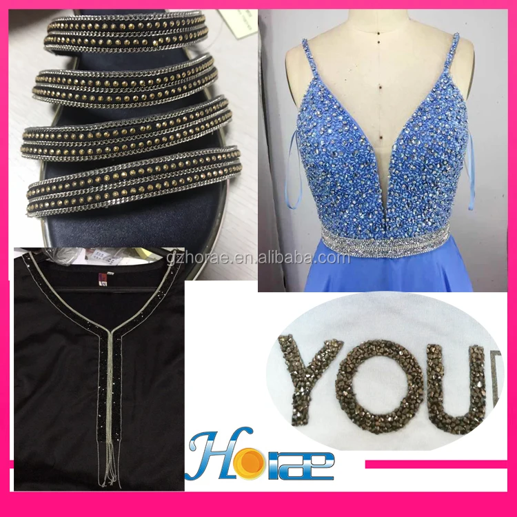 tr004 Cheap hotfix metal chain lace banding braided ribbon trimming for shoe decoration