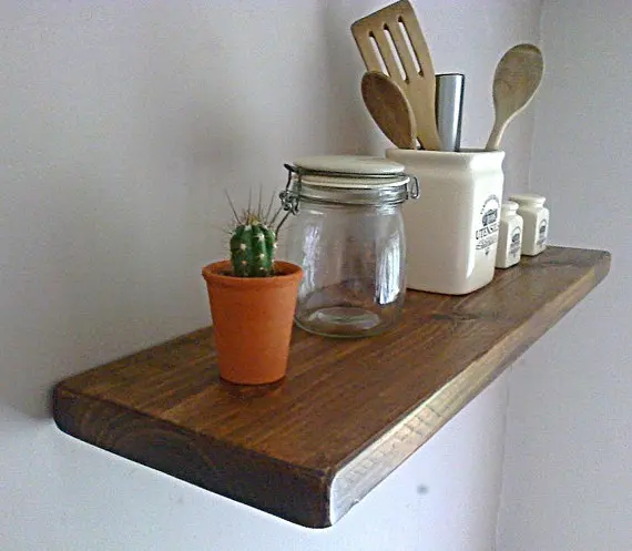 Kitchen rustic wood floating shelf / Shelves - Oak, Pine, White Natural Wax