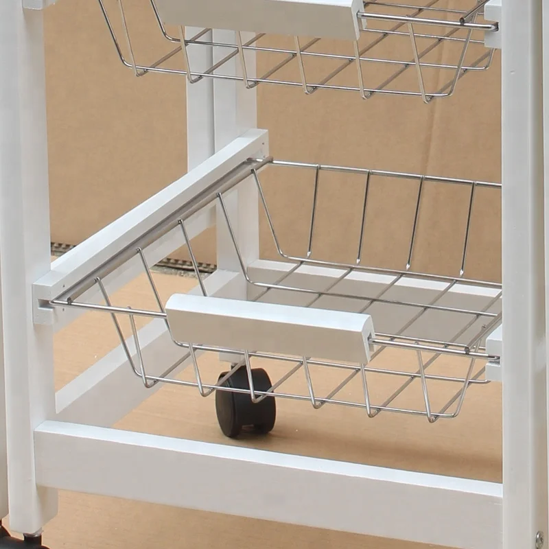 
Portable Rolling Drop Leaf Kitchen Island Cart White Tile Top Folding Trolley Table, 1 Wood Drawer & 2 Steel Baskets 