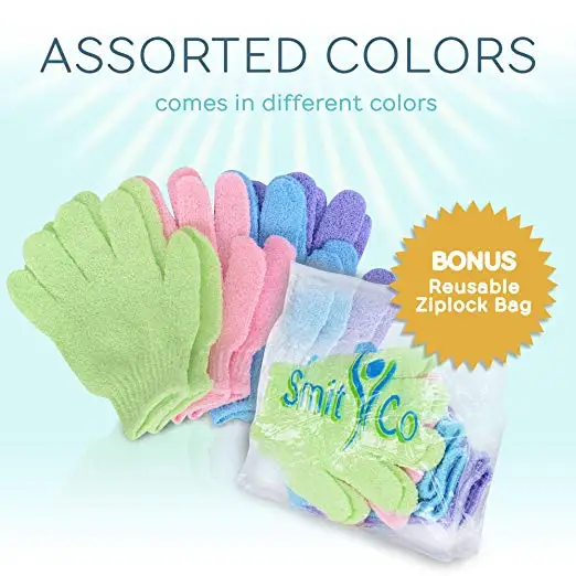 Exfoliating Gloves - 4 Pairs Full Body Scrub - Shower or Bath Spa Exfoliation Accessories For Men and Women - Scrubs Away Dead