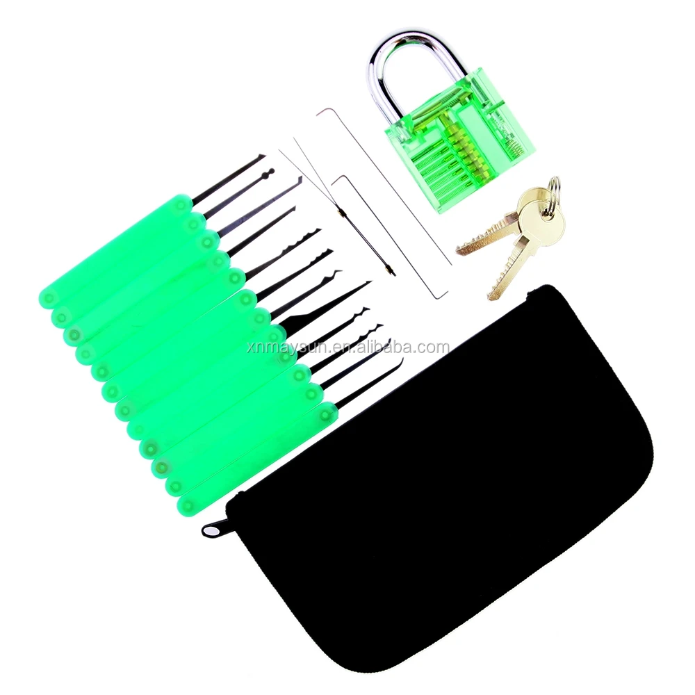 locksmith tools Transparent Practice Padlock with 12pcs lock pick set for Locksmith in Nylon bag