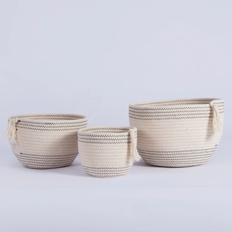 3 Set Collapsible Round Bathroom Laundry Storage Swing Flower Pot Plant White Tassel Cotton Rope Baby Boy Gift Basket