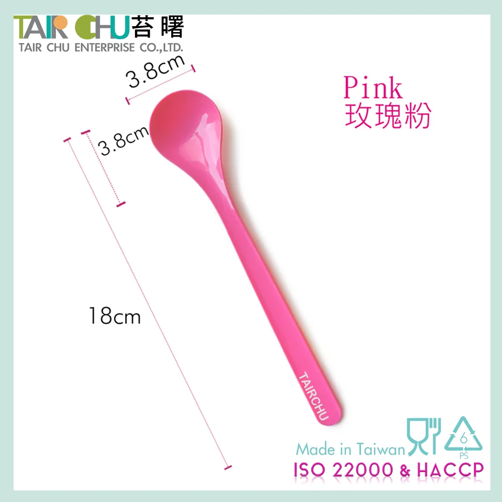 Adorable Rose Pink 18cm Long Handle Plastic Ice Cream Spoon