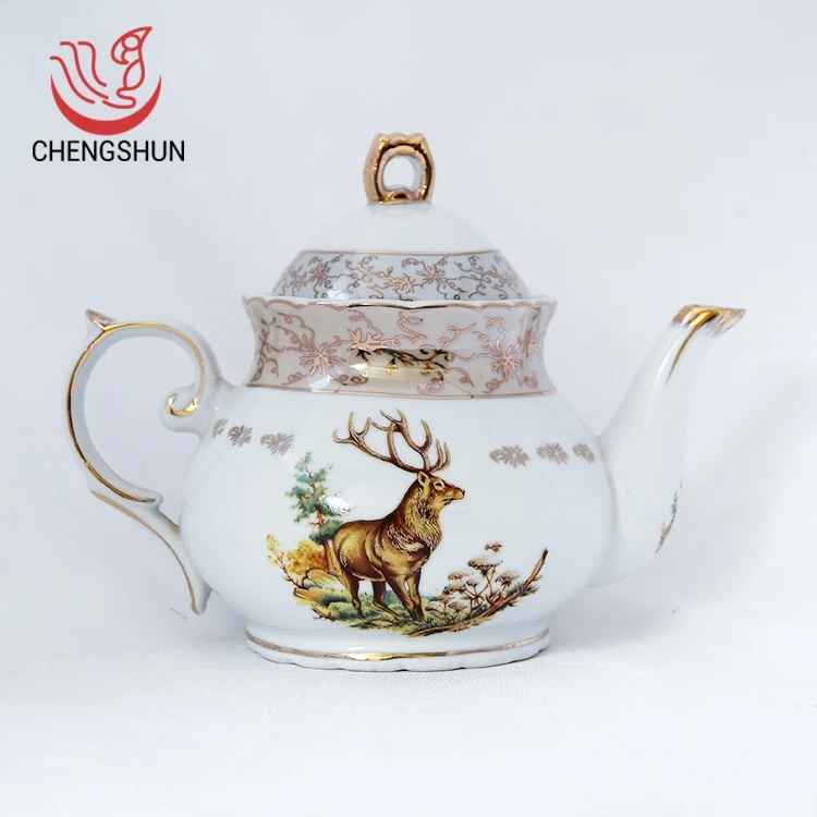 Health Durable 8 Inch Coffee Golden Elk Chinese Antique Teapots Handpainted Teapot Porcelain Tea Pot